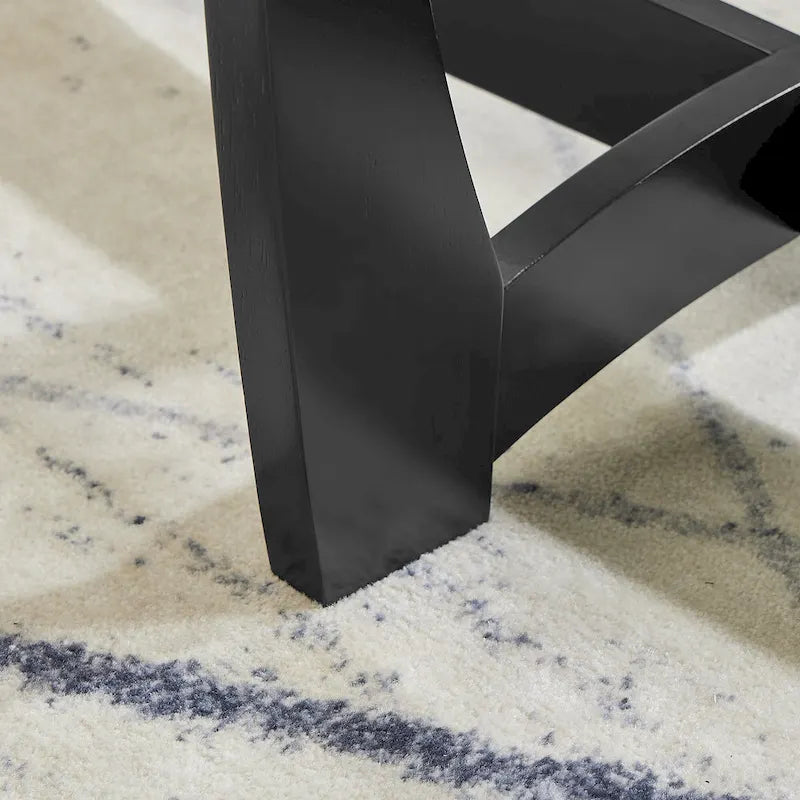 Table basse ovale en verre de 122 cm, table basse centrale ronde noire avec plateau en verre