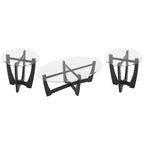 Table basse ovale en verre de 122 cm, table basse centrale ronde noire avec plateau en verre