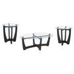 Table basse ovale en verre de 122 cm, table basse centrale ronde noire avec plateau en verre