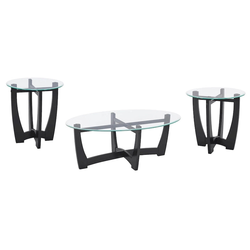 Table basse ovale en verre de 122 cm, table basse centrale ronde noire avec plateau en verre