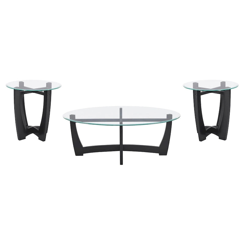 Table basse ovale en verre de 122 cm, table basse centrale ronde noire avec plateau en verre