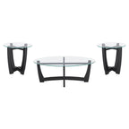 Table basse ovale en verre de 122 cm, table basse centrale ronde noire avec plateau en verre