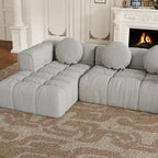 Canapé d'angle en chenille 103, forme en L, avec inclinaison à gauche, 3 oreillers et design modulaire