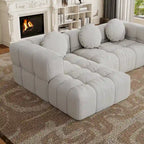 Canapé d'angle en chenille 103, forme en L, avec inclinaison à gauche, 3 oreillers et design modulaire