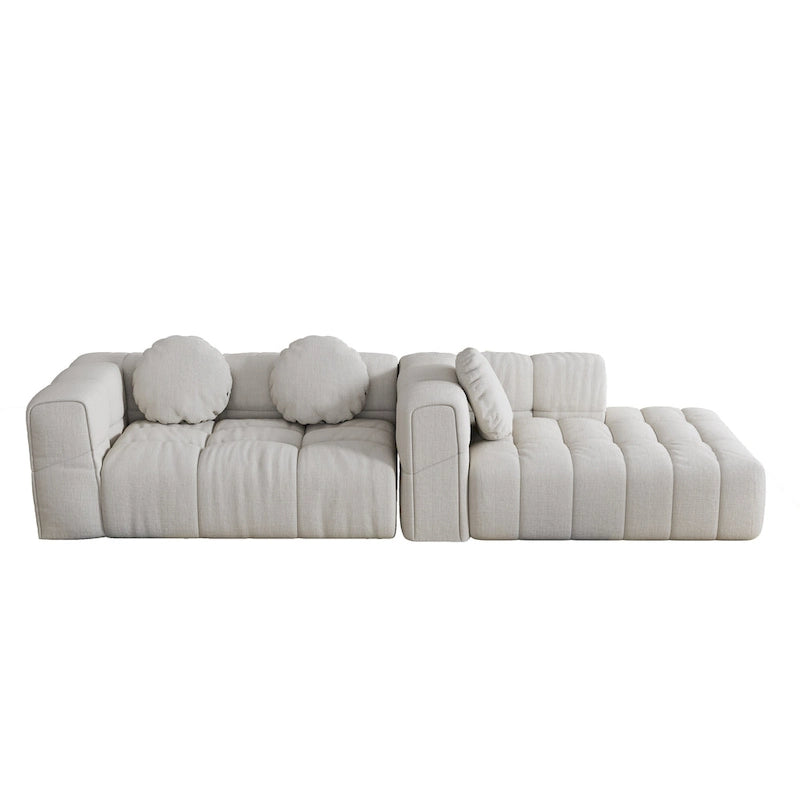 Canapé d'angle en chenille 103, forme en L, avec inclinaison à gauche, 3 oreillers et design modulaire