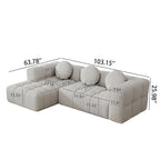 Canapé d'angle en chenille 103, forme en L, avec inclinaison à gauche, 3 oreillers et design modulaire