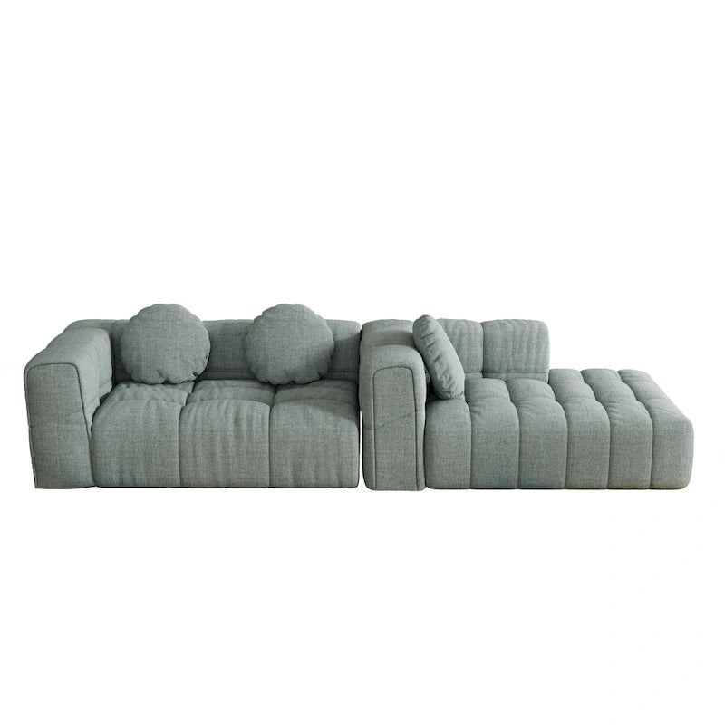 Canapé d'angle en chenille 103, forme en L, avec inclinaison à gauche, 3 oreillers et design modulaire