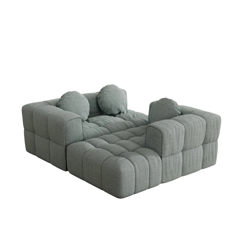 Canapé d'angle en chenille 103, forme en L, avec inclinaison à gauche, 3 oreillers et design modulaire