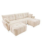 110.2 Canapé 3 places rembourré en chenille, 2 poufs