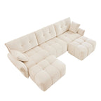 110.2 Canapé 3 places rembourré en chenille, 2 poufs