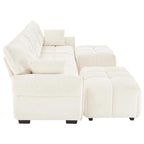 110.2 Canapé 3 places rembourré en chenille, 2 poufs