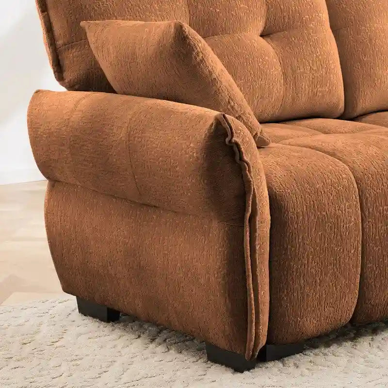 110.2 Canapé 3 places rembourré en chenille, 2 poufs