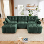 110.2 Canapé 3 places rembourré en chenille, 2 poufs