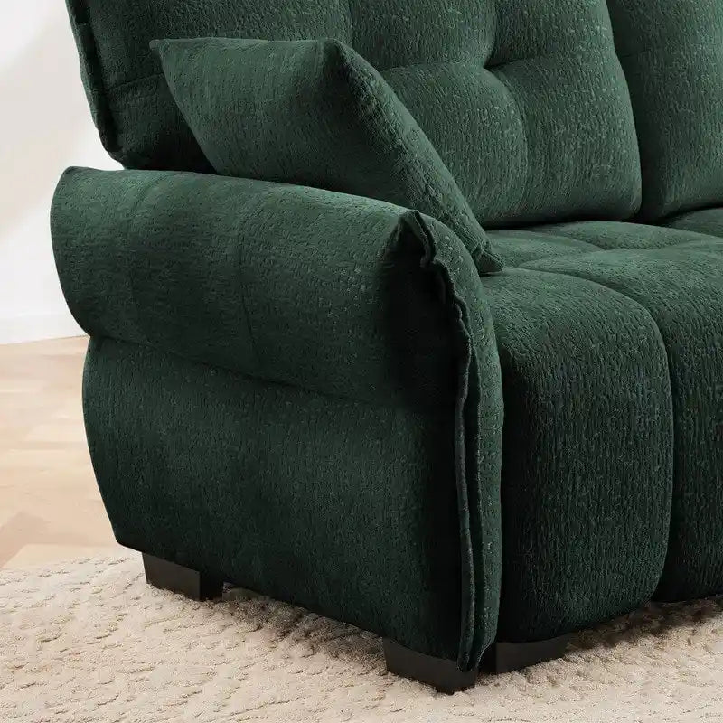 110.2 Canapé 3 places rembourré en chenille, 2 poufs