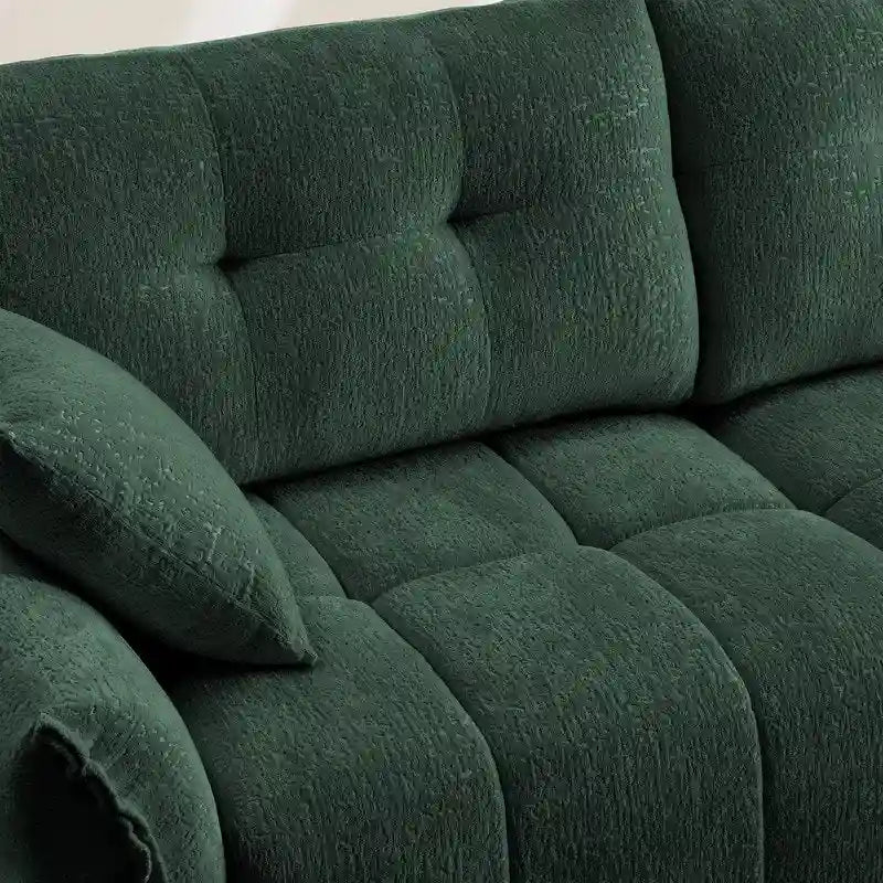 110.2 Canapé 3 places rembourré en chenille, 2 poufs