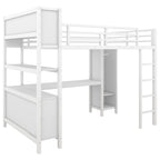 Lit mezzanine métallique tout-en-un avec bureau en L et armoire, cadre de lit de chambre à coucher avec cubes de rangement, étagères, garde-corps pleine longueur