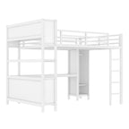 Lit mezzanine métallique tout-en-un avec bureau en L et armoire, cadre de lit de chambre à coucher avec cubes de rangement, étagères, garde-corps pleine longueur