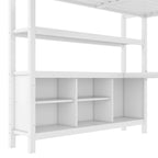 Lit mezzanine métallique tout-en-un avec bureau en L et armoire, cadre de lit de chambre à coucher avec cubes de rangement, étagères, garde-corps pleine longueur