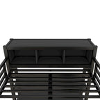 Lit mezzanine métallique tout-en-un avec bureau en L et armoire, cadre de lit de chambre à coucher avec cubes de rangement, étagères, garde-corps pleine longueur