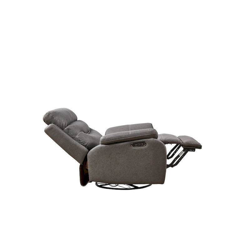 Fauteuil inclinable gris à deux moteurs avec pivotement à 240°, fonction de balancement, ports USB et appui-tête réglable