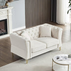 Canapé 2 places en velours beige 60,2 avec pieds en métal, 2 coussins, clous décoratifs, cadre en bois massif et rembourrage en mousse