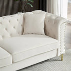 Canapé 2 places en velours beige 60,2 avec pieds en métal, 2 coussins, clous décoratifs, cadre en bois massif et rembourrage en mousse