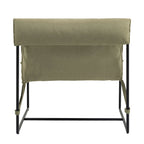 Fauteuil d'appoint en tissu, avec structure en métal et assise suspendue.