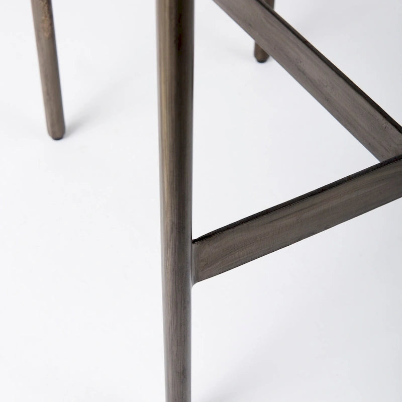 Tabouret de comptoir en cuir véritable noir avec piétement en métal nickelé