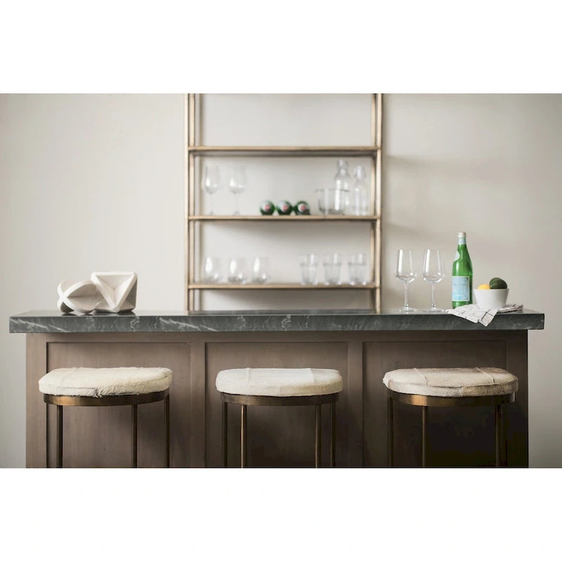 Tabouret de comptoir en cuir véritable noir avec piétement en métal nickelé