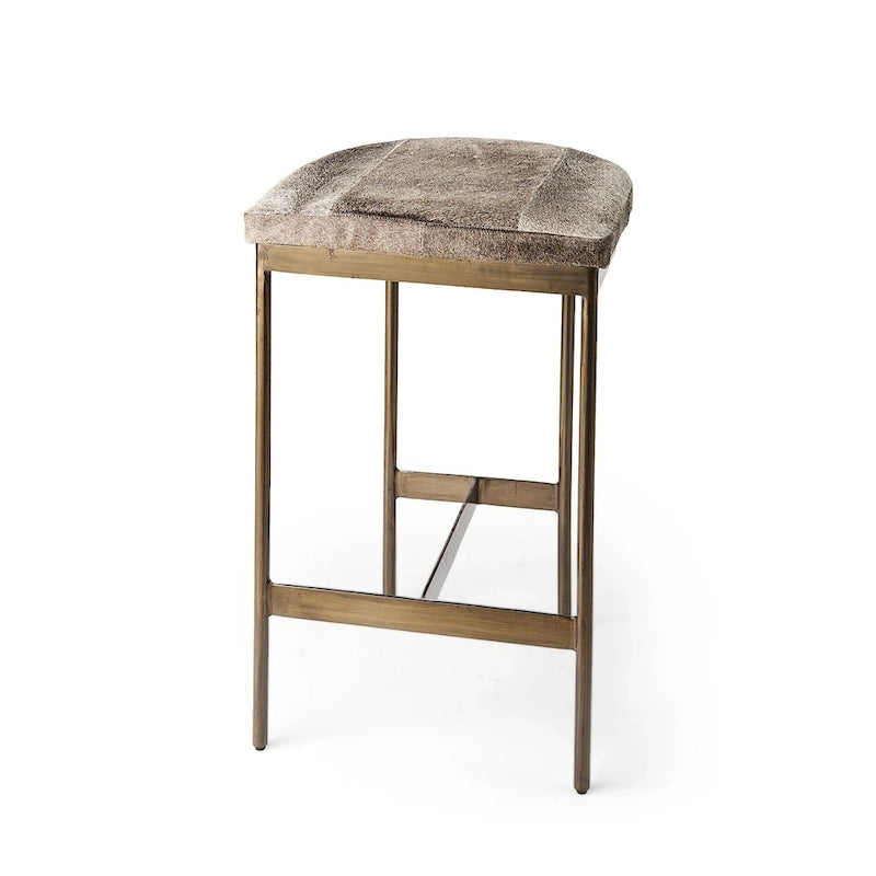 Tabouret de comptoir en cuir véritable noir avec piétement en métal nickelé