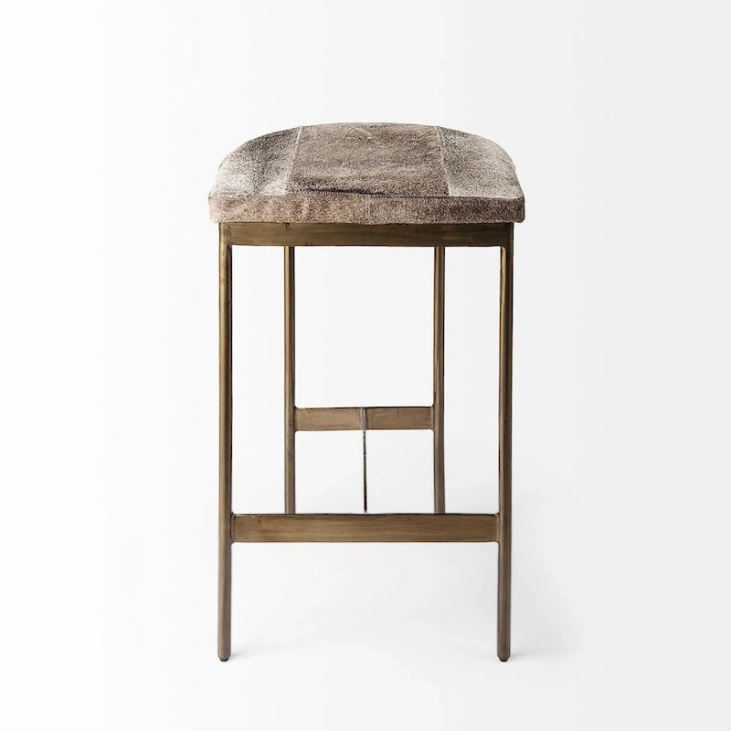 Tabouret de comptoir en cuir véritable noir avec piétement en métal nickelé