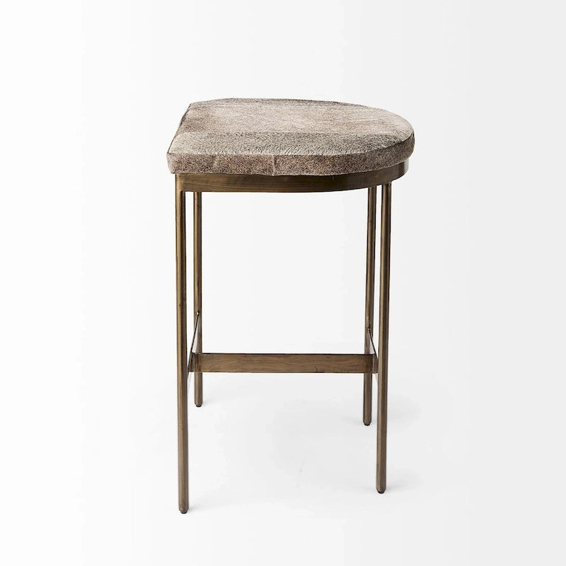 Tabouret de comptoir en cuir véritable noir avec piétement en métal nickelé