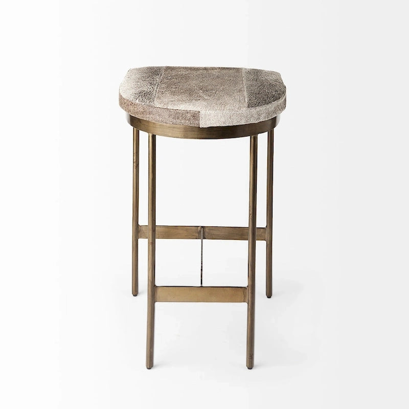 Tabouret de comptoir en cuir véritable noir avec piétement en métal nickelé
