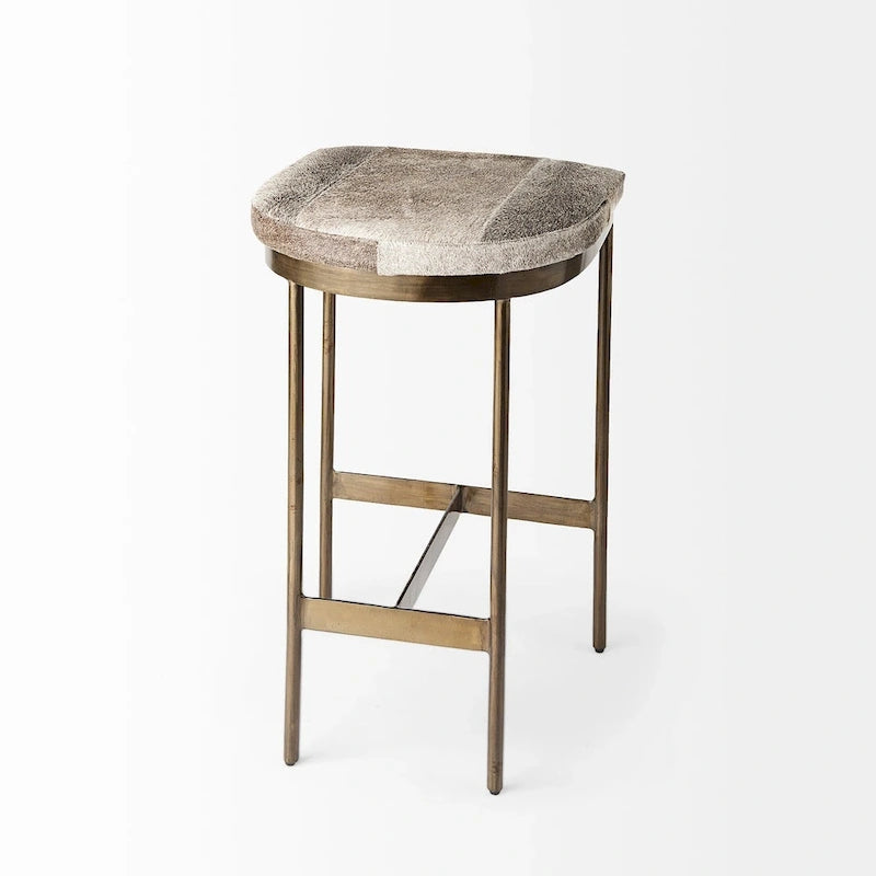 Tabouret de comptoir en cuir véritable noir avec piétement en métal nickelé