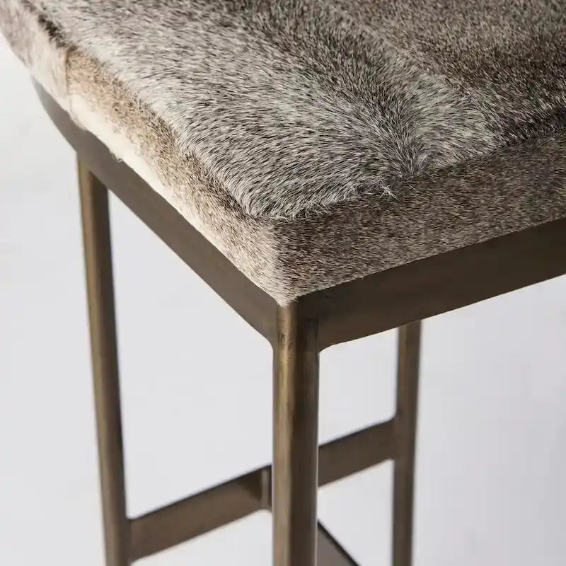Tabouret de comptoir en cuir véritable noir avec piétement en métal nickelé