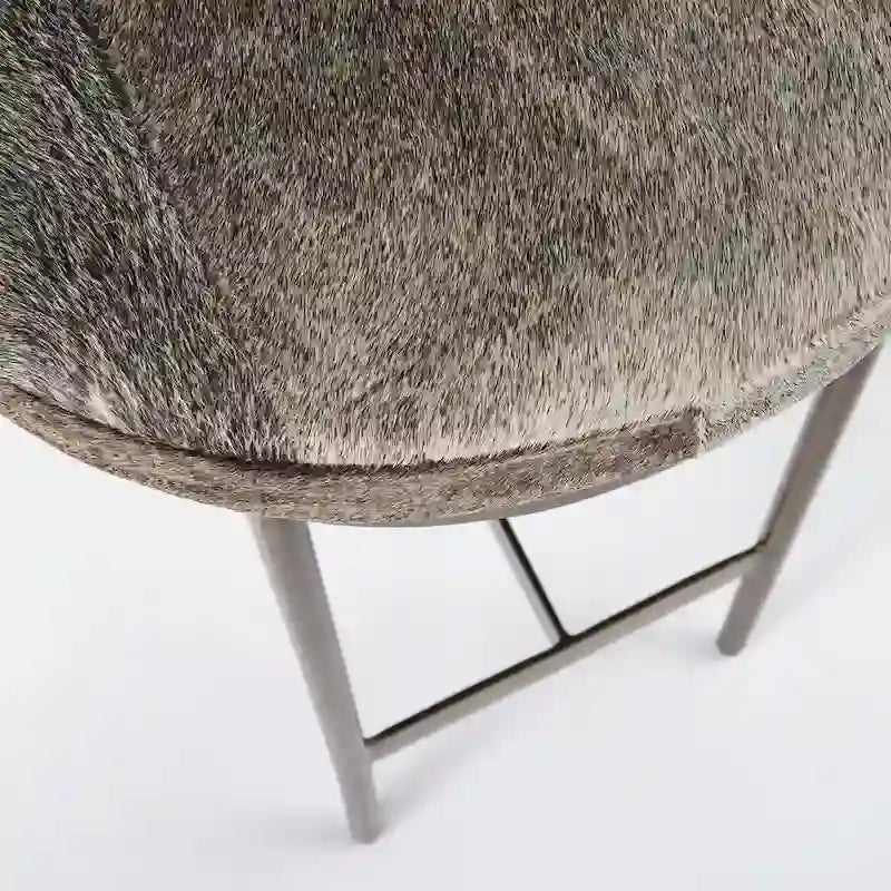 Tabouret de comptoir en cuir véritable noir avec piétement en métal nickelé