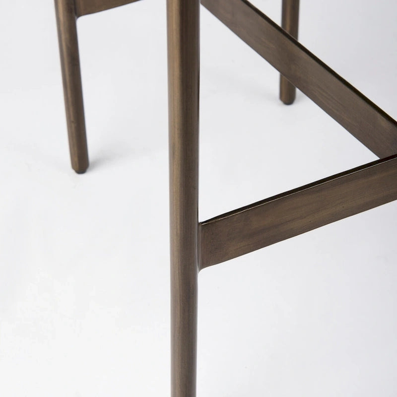 Tabouret de comptoir en cuir véritable noir avec piétement en métal nickelé