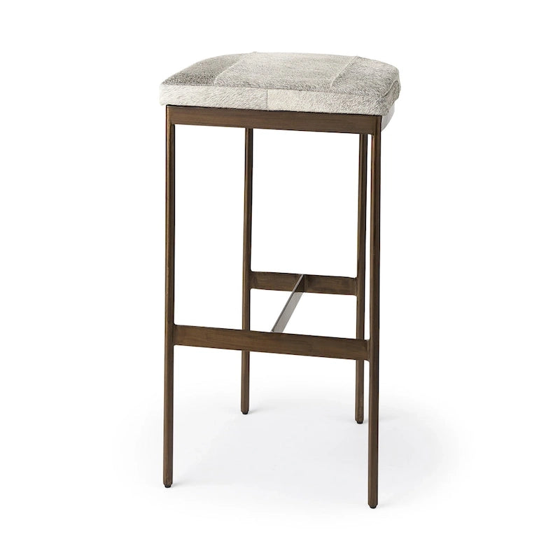Tabouret de comptoir en cuir véritable noir avec piétement en métal nickelé