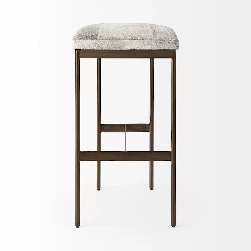 Tabouret de comptoir en cuir véritable noir avec piétement en métal nickelé