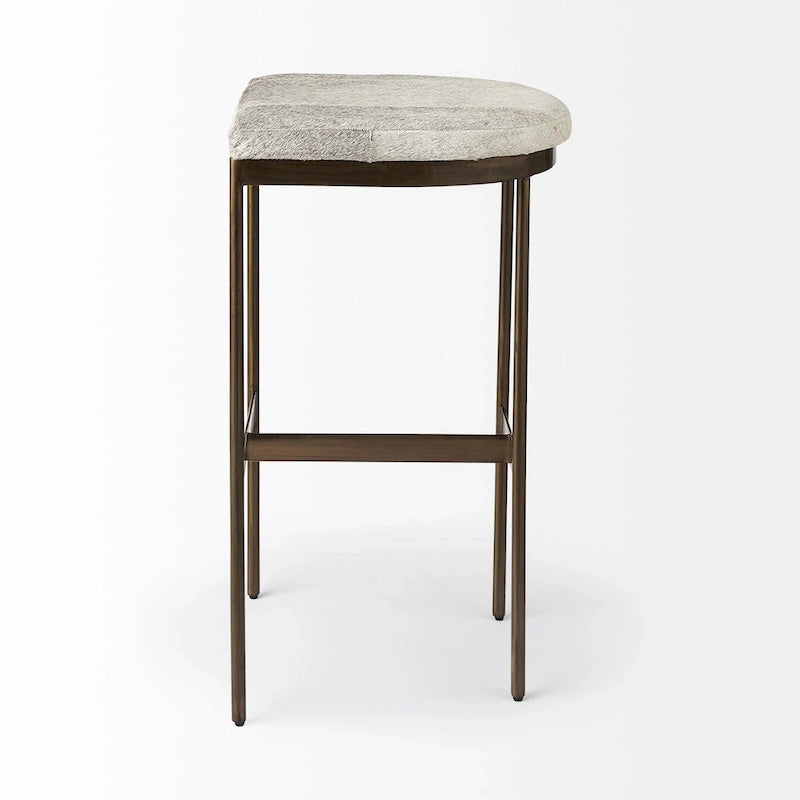 Tabouret de comptoir en cuir véritable noir avec piétement en métal nickelé