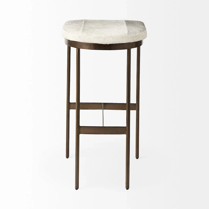 Tabouret de comptoir en cuir véritable noir avec piétement en métal nickelé