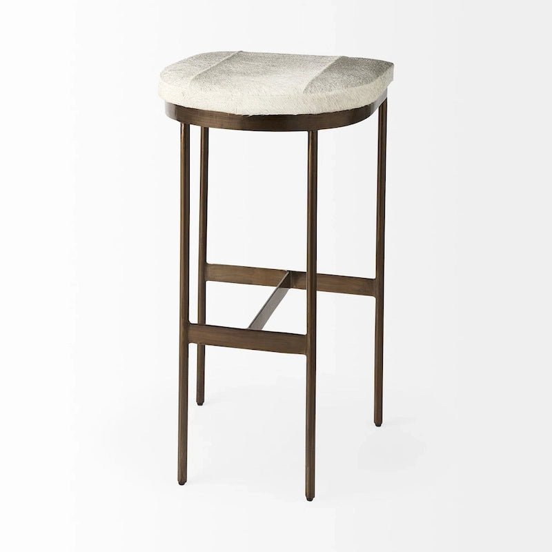 Tabouret de comptoir en cuir véritable noir avec piétement en métal nickelé