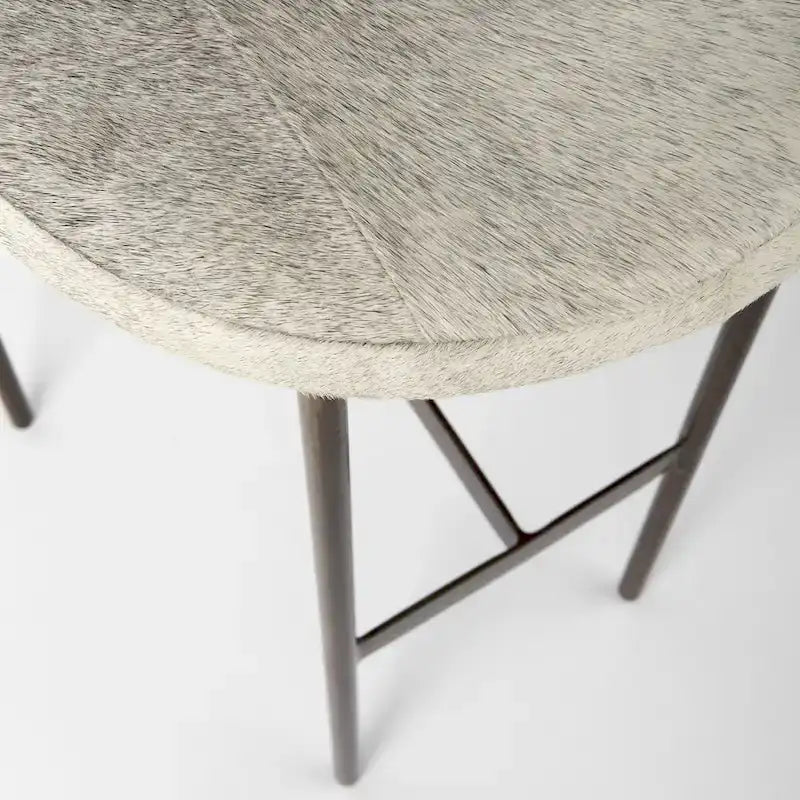 Tabouret de comptoir en cuir véritable noir avec piétement en métal nickelé