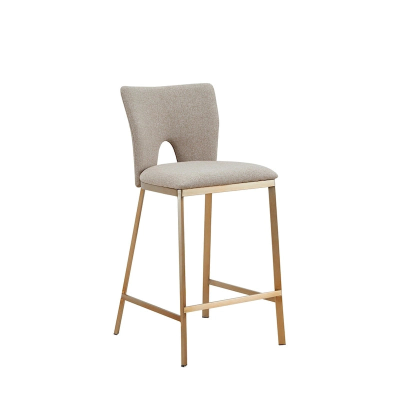 Tabouret de comptoir contemporain beige et laiton