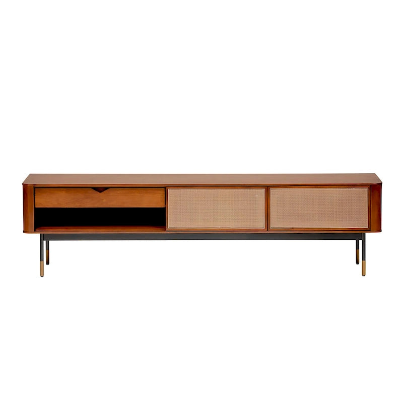 Miriam 71 Media Stand in Brown with Natural Wicker