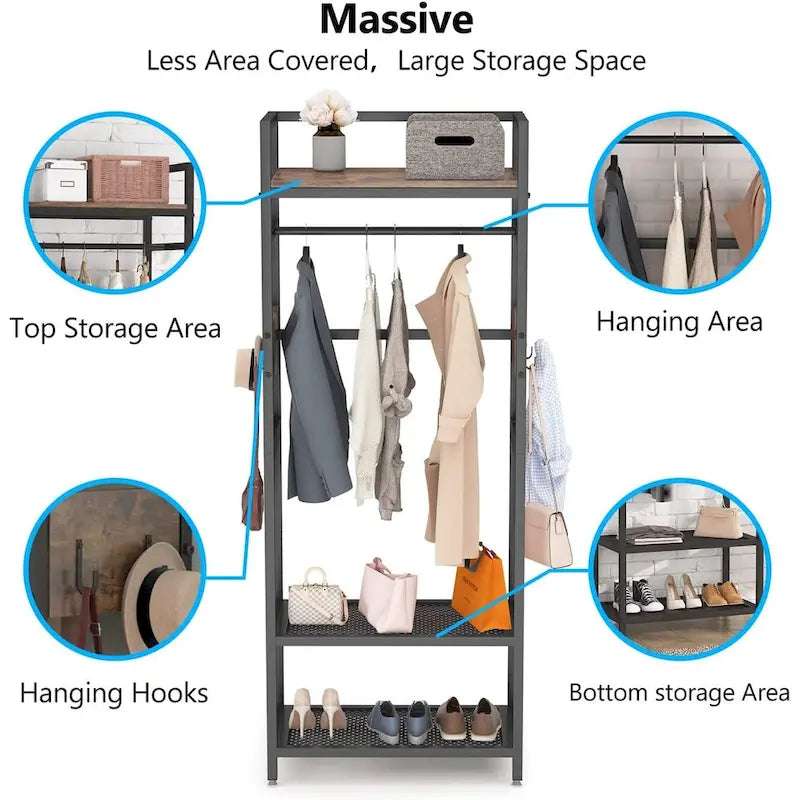 Porte-manteau autoportant avec étagère et penderie pour chambre à coucher