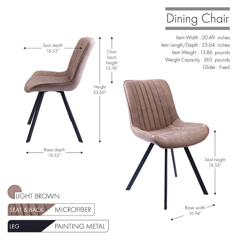 Chaises de salle à manger, microfibre et pieds en métal