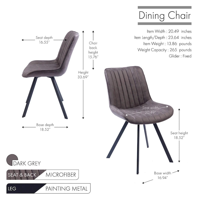 Chaises de salle à manger, microfibre et pieds en métal