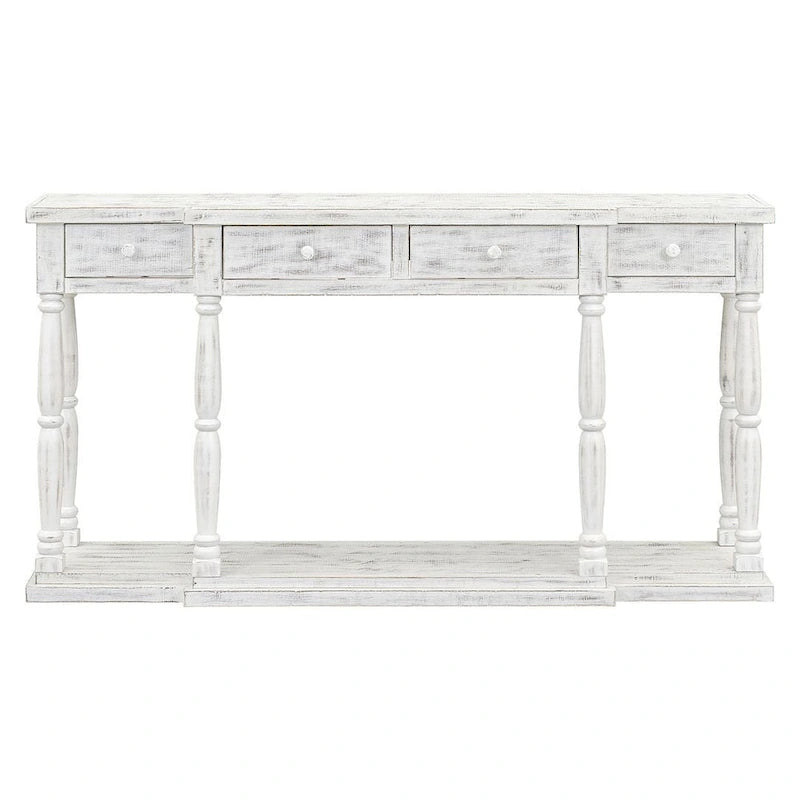 Console rétro à 4 tiroirs et 1 étagère, table d'entrée classique, table d'appoint pour canapé avec rangement