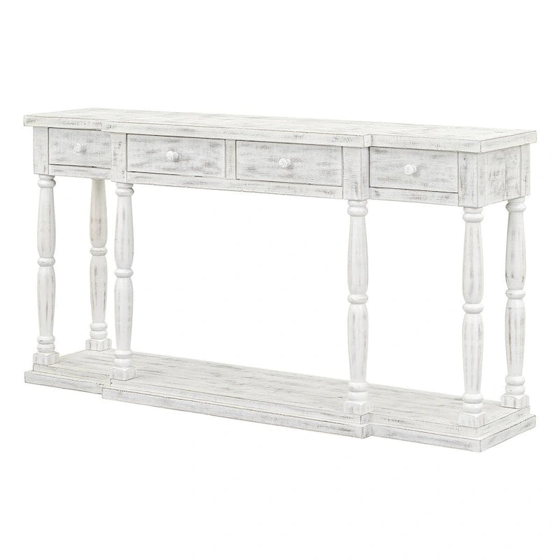 Console rétro à 4 tiroirs et 1 étagère, table d'entrée classique, table d'appoint pour canapé avec rangement
